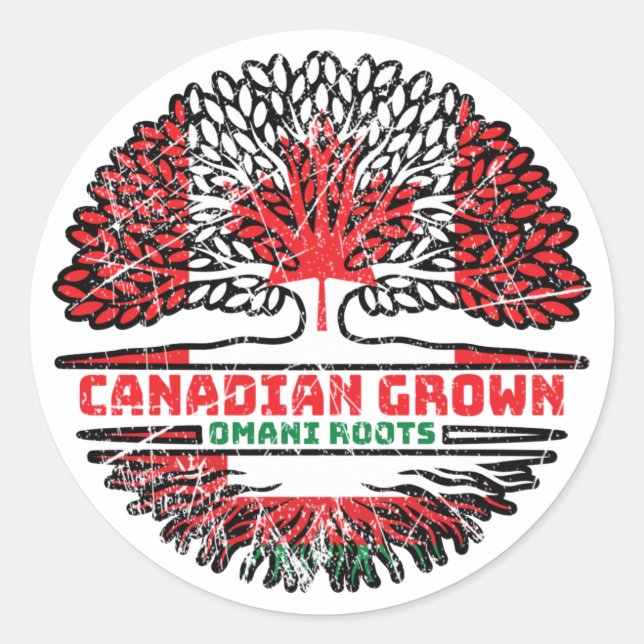 Oman Omani Canadian Canada Tree Roots Flag Classic Round Sticker (Front)
