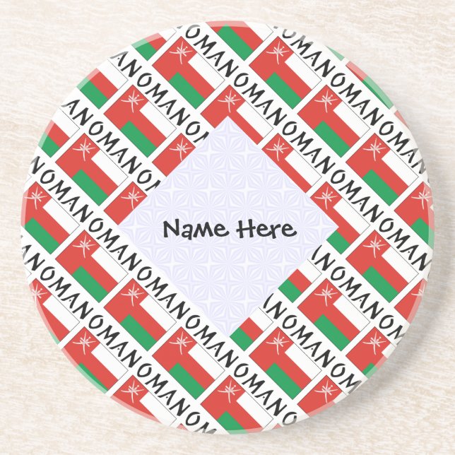 Oman Omani Flag Tiled Black Personalised  Coaster (Front)