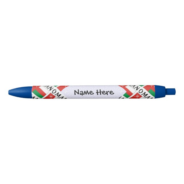 Oman Omani Flag Tiled Personalised Name Black Ink Pen (Front)