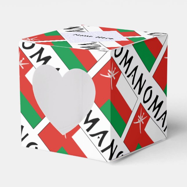 Oman Omani Flag Tiled Personalised Name Heart Favour Box (Front Side)
