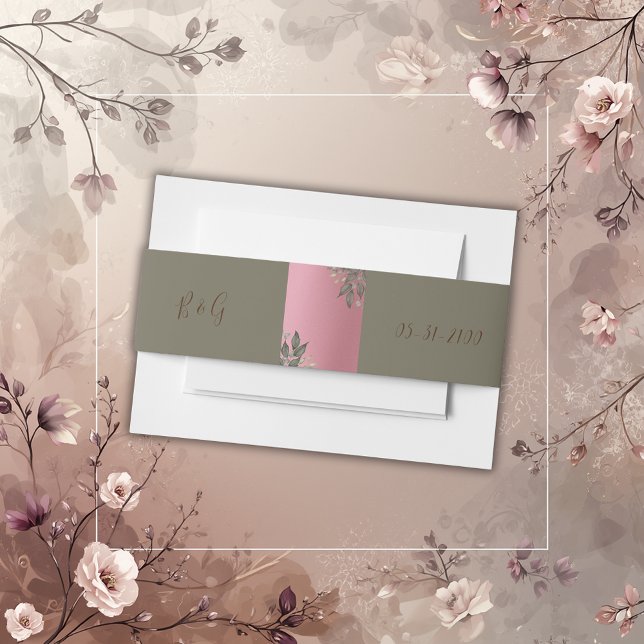 omantic pink glitter greenery eucalyptus wedding invitation belly band (Creator Uploaded)