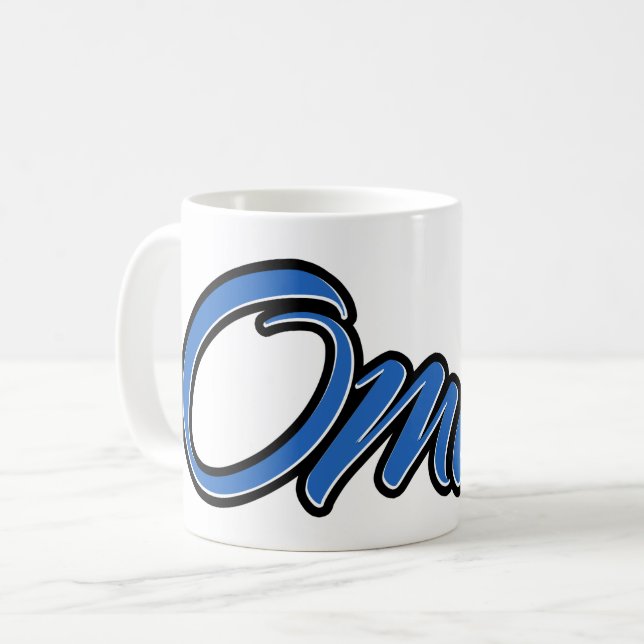 Omar First Name Name blue cup coffee cup (Front Left)