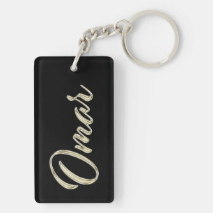 Omar Name whitegold key trailer Key Ring