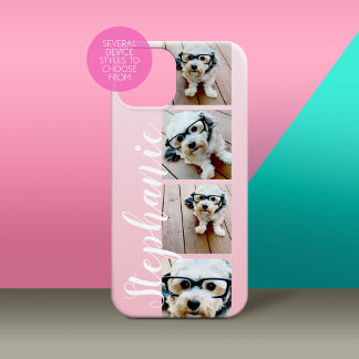 Ombre 4 Photos Handwritten Font -- CAN EDIT COLOR iPhone 15 Case
