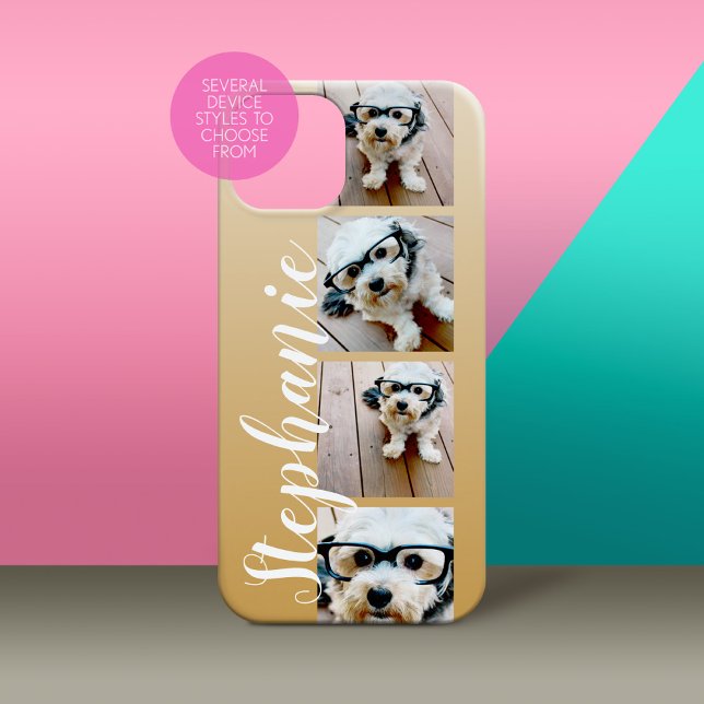 Ombre 4 Photos Handwritten Font -- CAN EDIT gold Case-Mate iPhone Case (Personalized Phone Case - Many Device Styles to Choose From)