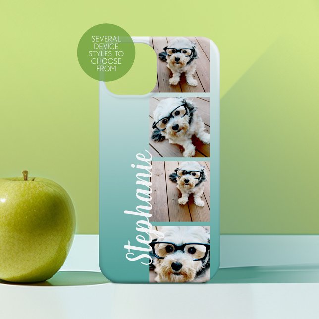 Ombre 4 Square Photos Handwritten - CAN EDIT blue Case-Mate iPhone Case (Personalized Phone Case with Custom Photos and Text - Choose a Device Style)