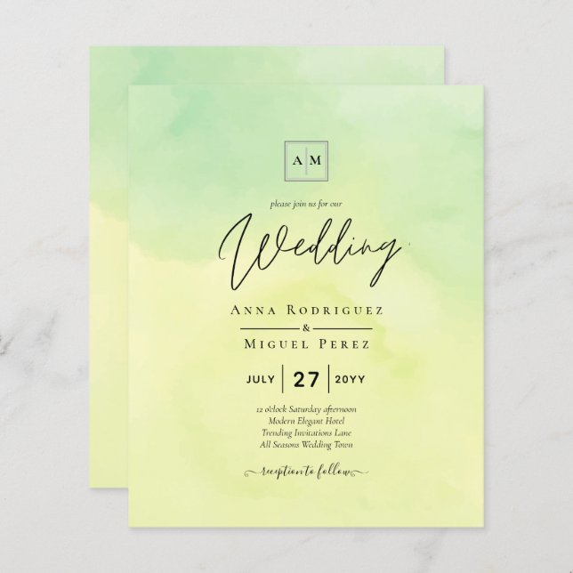 OMBRE All-in-1 Budget Lemon Lime Wedding Invites (Front/Back)