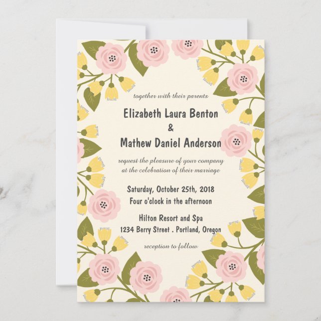 Ombre and Yellow Floral Wedding Invitation (Front)