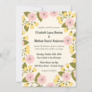 Ombre and Yellow Floral Wedding Invitation