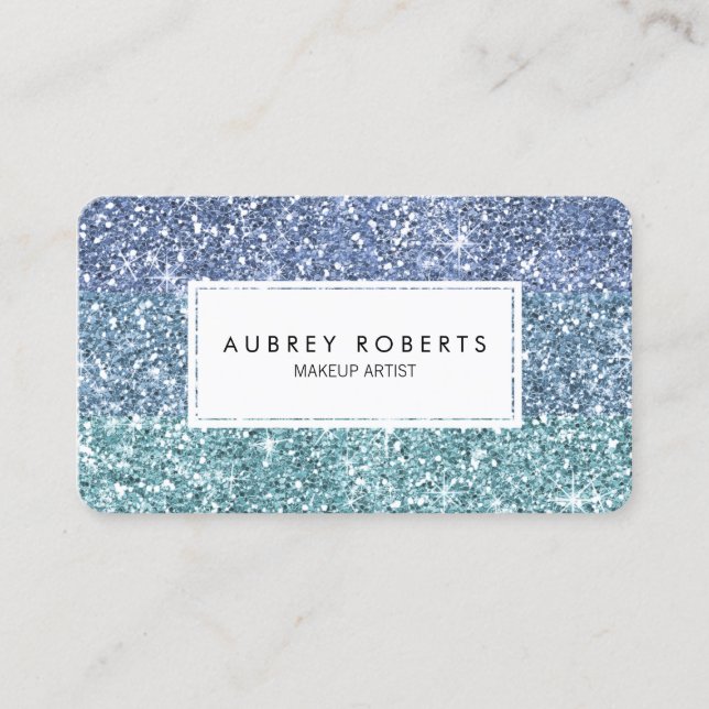 Ombre Aqua Blue Faux Glitter Girly Business Cards (Front)