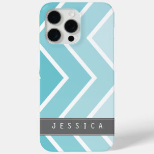 Ombre Aqua Zig Zag Chevrons Pattern iPhone 15 Pro Max Case