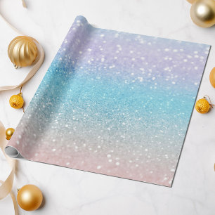 Ombre Baby Blue, Pink, Peach Glitter All Occasion Wrapping Paper