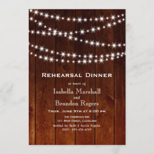 Ombre Barn Board Twinkle Lights Rehearsal Dinner Invitation
