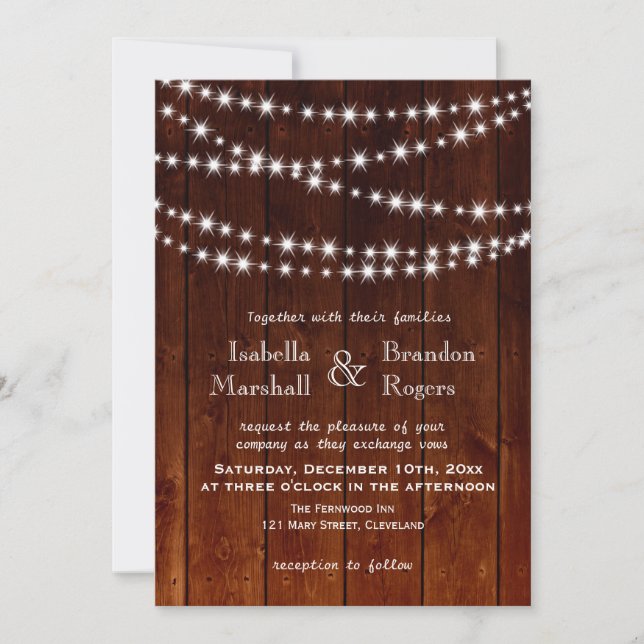 Ombre Barn Board Twinkle Lights Wedding Invitation (Front)