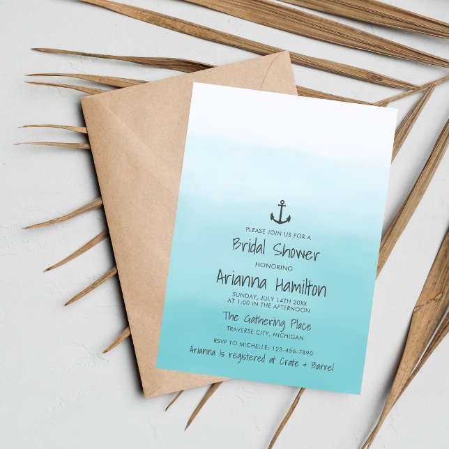 Ombre Beach Destination Ocean Anchor Bridal Shower Invitation (Creator Uploaded)