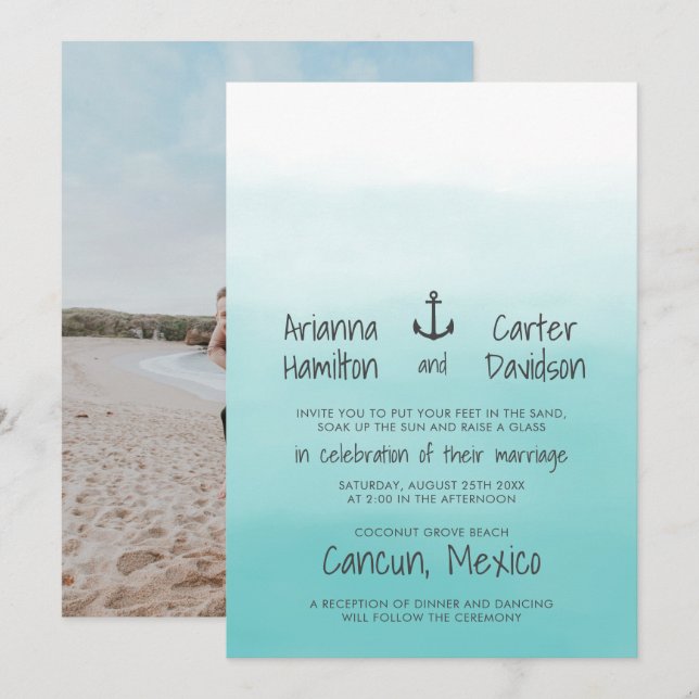 Ombre Beach Destination Ocean Anchor Wedding Invitation (Front/Back)