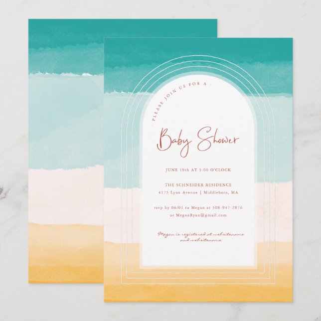 Ombre Beach Sun & Sand | Rainbow Baby Shower Invitation (Front/Back)