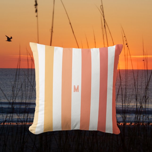 Ombre Beach Sunrise Stripe & Personalised Monogram Cushion (Creator Uploaded)