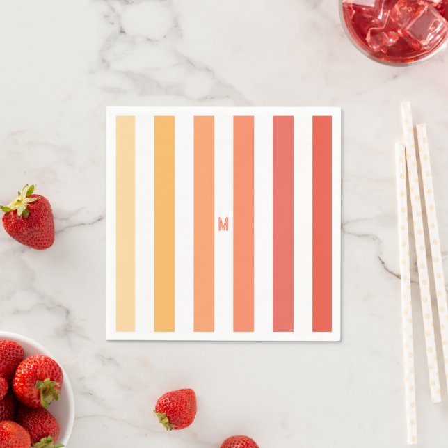 Ombre Beach Sunrise Stripe & Personalised Monogram Napkin (Insitu)