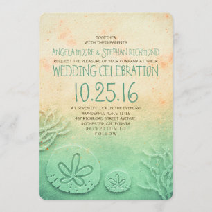 Ombre beach wedding invitations - blush teal colou