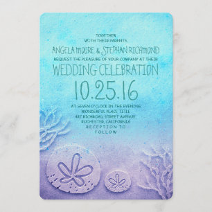 Ombre beach wedding invitations - turquoise blue