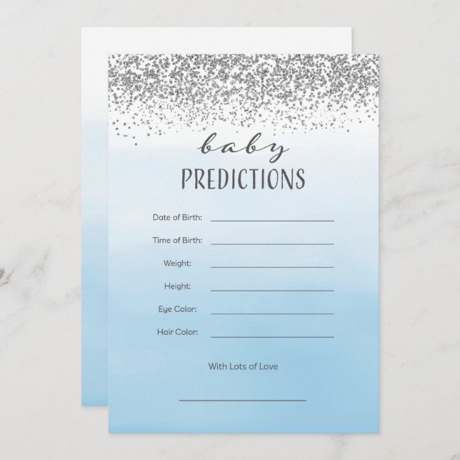 Ombre Blue and Silver Baby Prediction Card (Front/Back)
