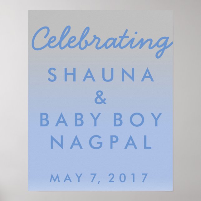 Ombre Blue and Silver Baby Shower Welcome Poster (Front)