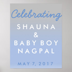 Ombre Blue and Silver Baby Shower Welcome Poster