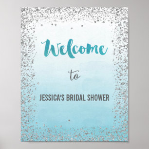 Ombre Blue and Silver Welcome Poster Print