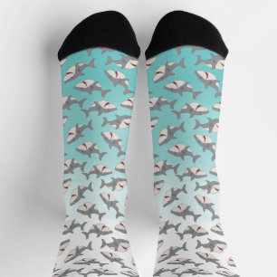 Ombre Blue Cute Cartoon Shark Week Pattern Socks