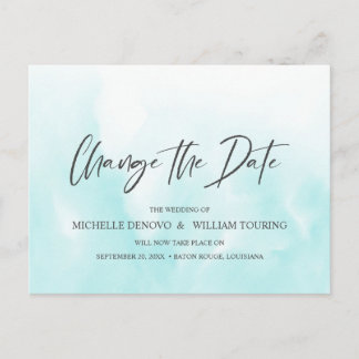 Ombre Blue Elegant Handwritten Change the date Announcement Postcard