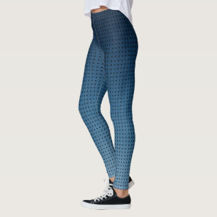 Ombre Blue Fake Denim Pattern and Black Polka Dots Leggings
