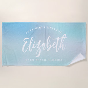Ombre Blue Girls Weekend Personalised Name Beach Towel