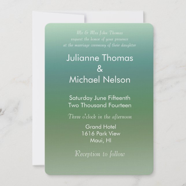 Ombre Blue Green Sea Wedding Invitation (Front)