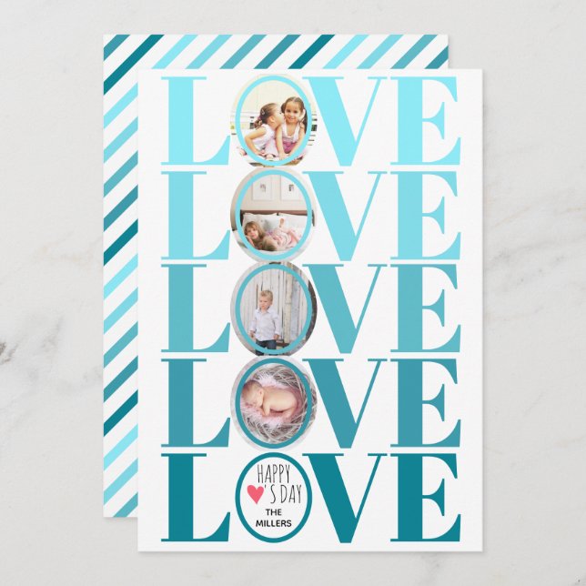 Ombre blue LOVE photo Valentines Day Holiday Card (Front/Back)