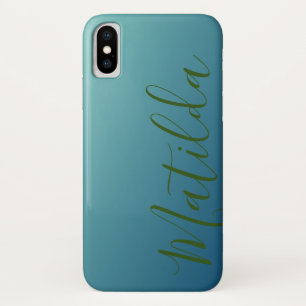 Ombre Blue Navy Teal Plain Personalised Name iPhone X Case