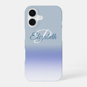 Ombre Blue Pastel Initial Letter Monogram iPhone 16 Case