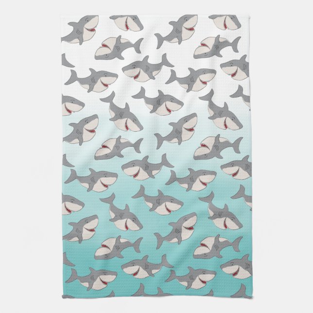 Ombre Blue Shark Pattern Cleaning Cloth Kitchen (Vertical)