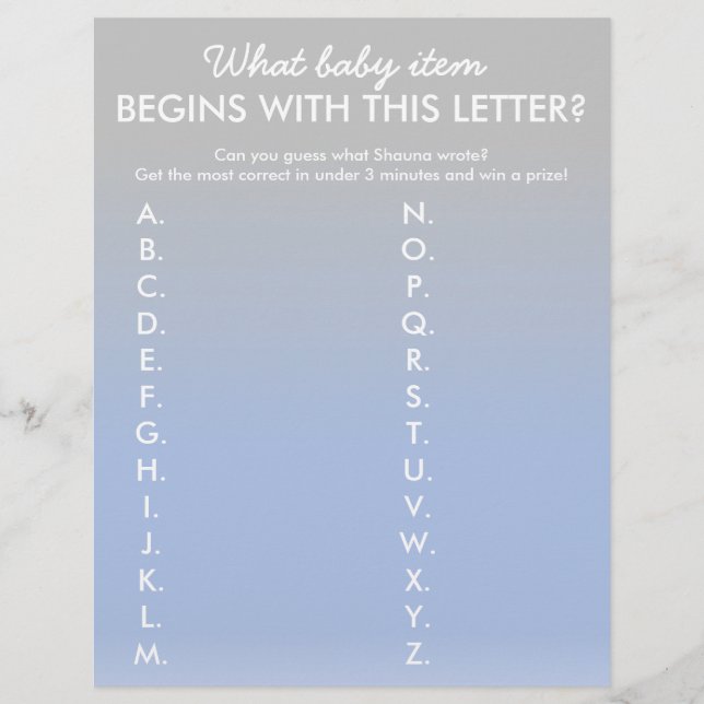 Ombre Blue Silver Baby Shower Game Guess What Flyer (Front)