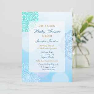 Ombre Blue, Teal and White Mandala Baby Shower Invitation