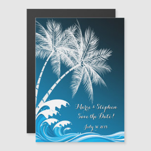 OMBRÉ BLUE TROPICAL PALMS Save the Date Magnetic Invitation