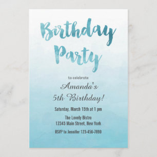 Ombre Blue Watercolor Birthday Invitation