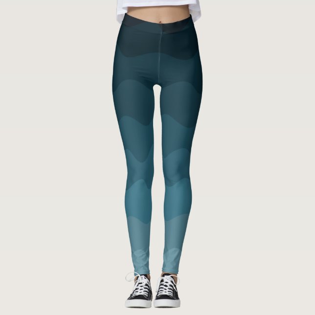 Ombre Blue Waves Pattern Leggings (Front)