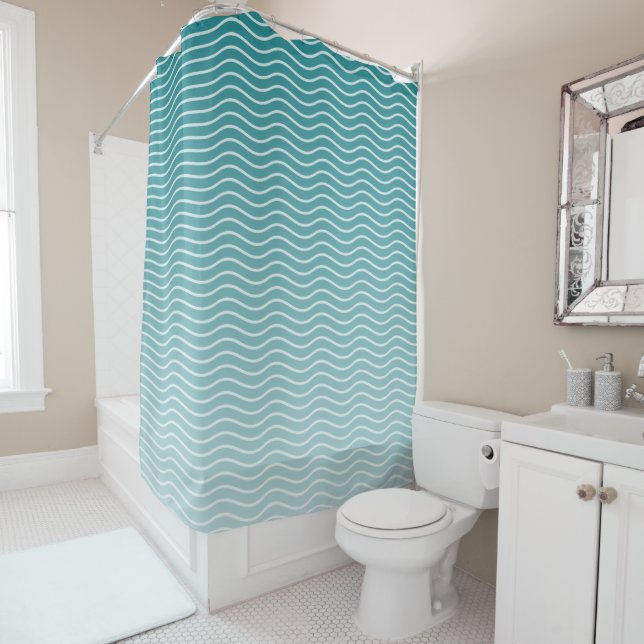 Ombre Blue waves Shower Curtain (In Situ)