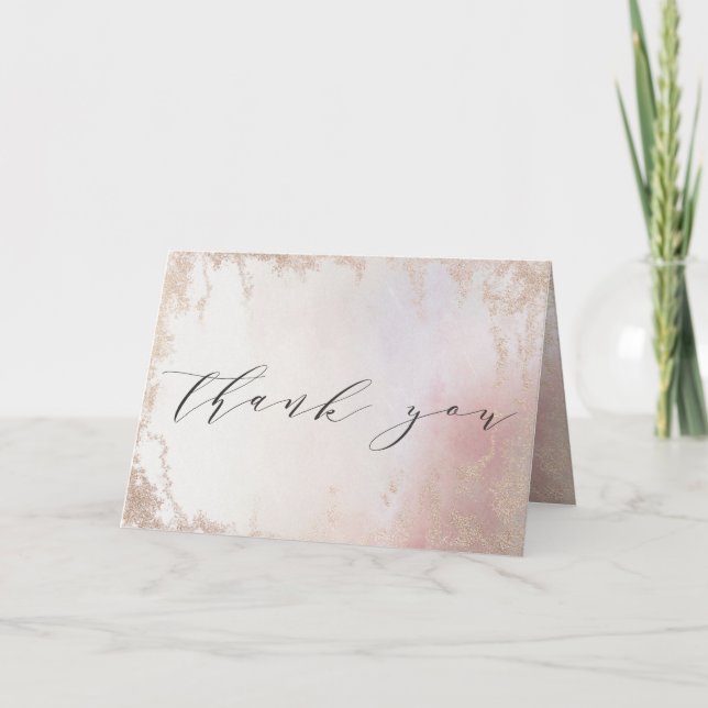 Ombre Blush Pink Frosted Foil Custom Wedding Photo Thank You Card (Front)