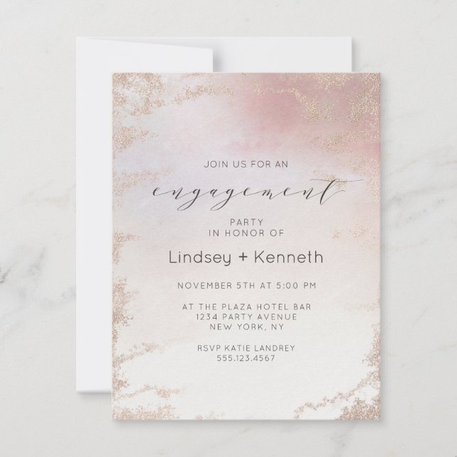 Ombre Blush Pink Frosted Foil Engagement Party Invitation (Front)