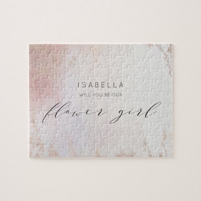 Ombre Blush Pink Frosted Foil Flower Girl Proposal Jigsaw Puzzle (Horizontal)