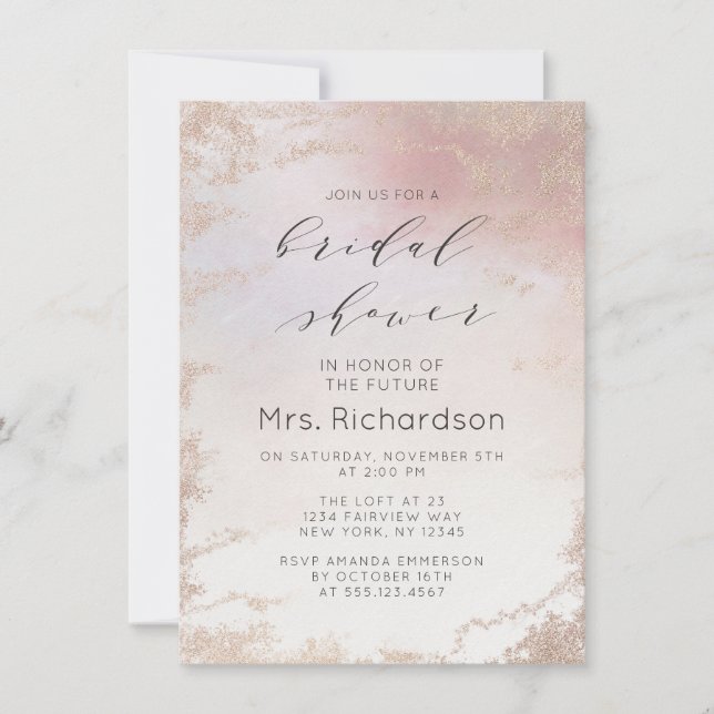 Ombre Blush Pink Frosted Foil Gilded Bridal Shower Invitation (Front)
