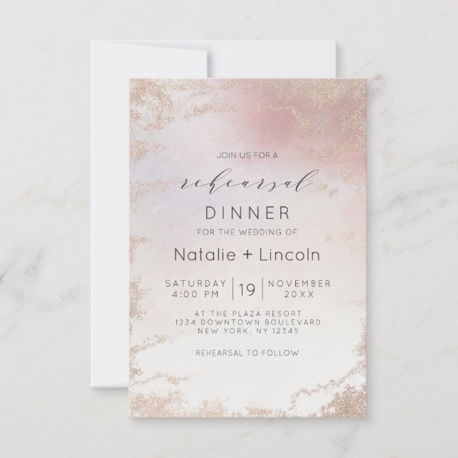 Ombre Blush Pink Frosted Foil Rehearsal Dinner Invitation (Front)