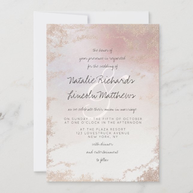 Ombre Blush Pink Frosted Foil Watercolor Wedding Invitation (Front)
